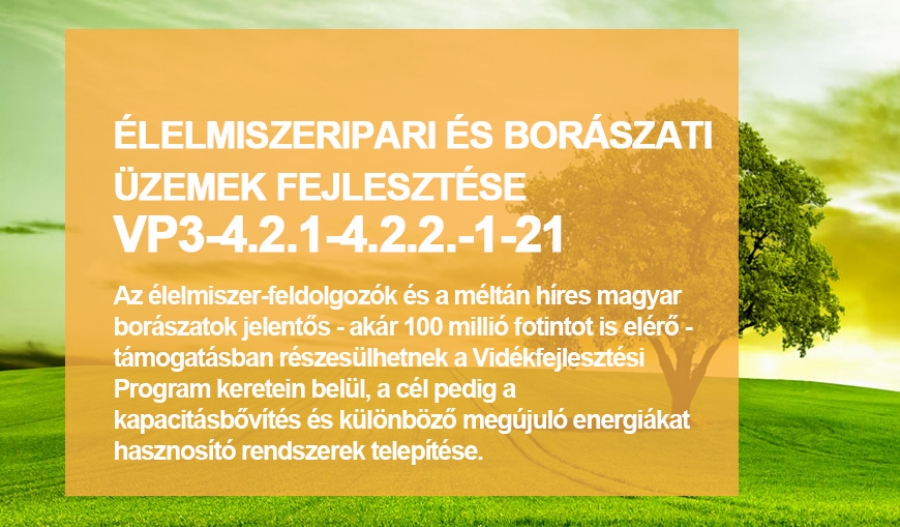 &Eacute;lelmiszer-feldolgoz&oacute; &eacute;s bor&aacute;szati &uuml;zemek fejleszt&eacute;se - VP3-4.2.1-4.2.2.-1-21